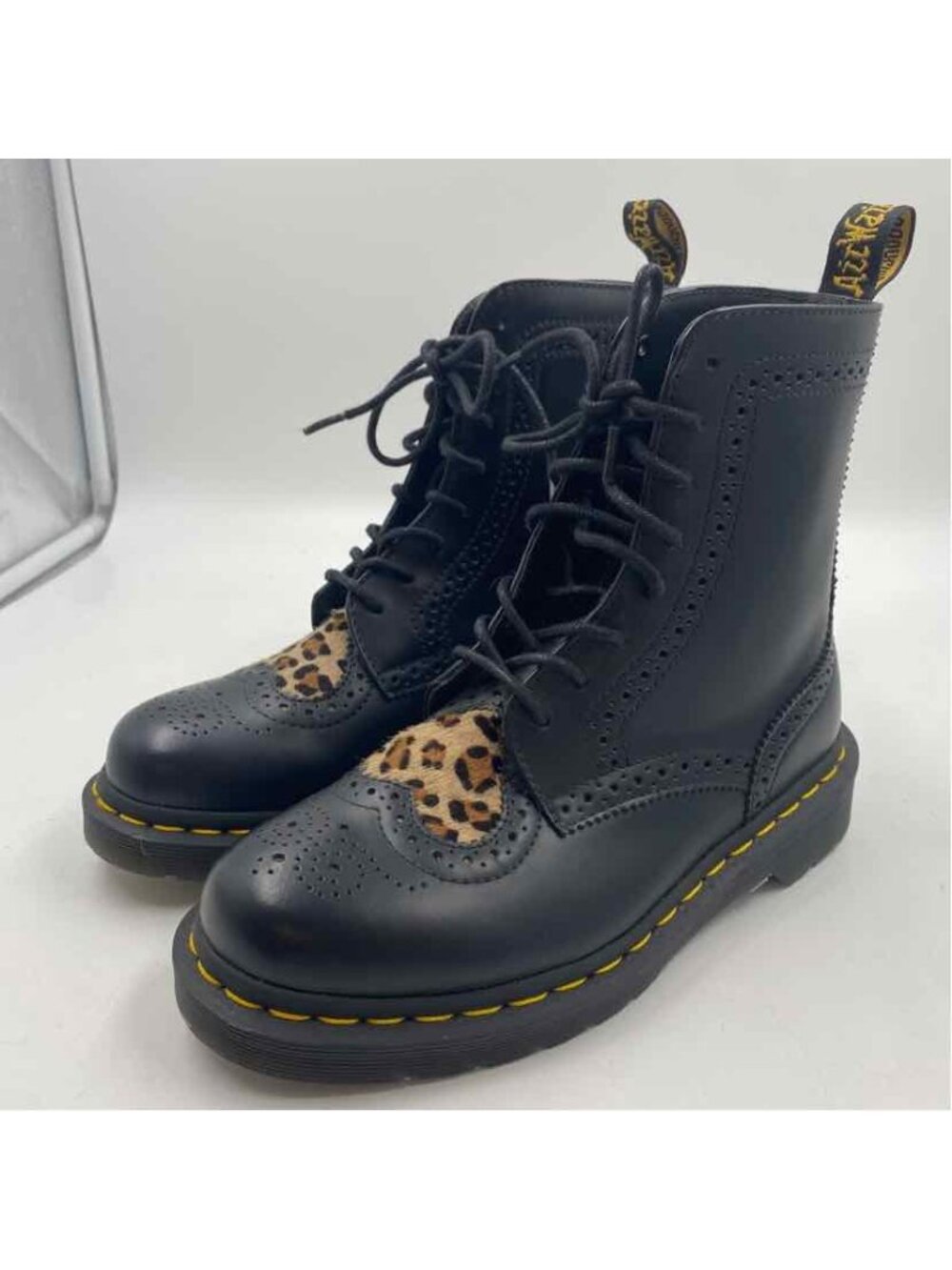 Dr. Martens Leopard Heart Leather Women's Shoe Size 6 Black Boots